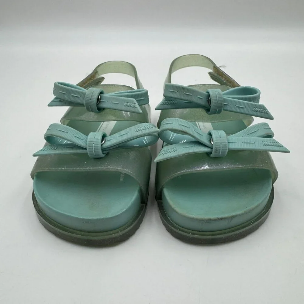 Mini Melissa X Jason Wu Aqua Green Cosmic Sandals Girls Size 8 With Bow Detail